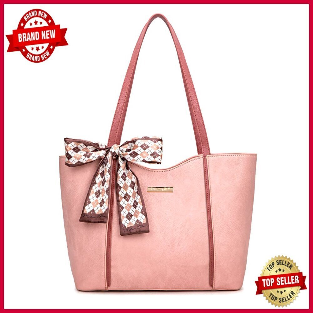 Medium Vegan Leather Tote Bag with Zipper Closure and Multiple Pockets
